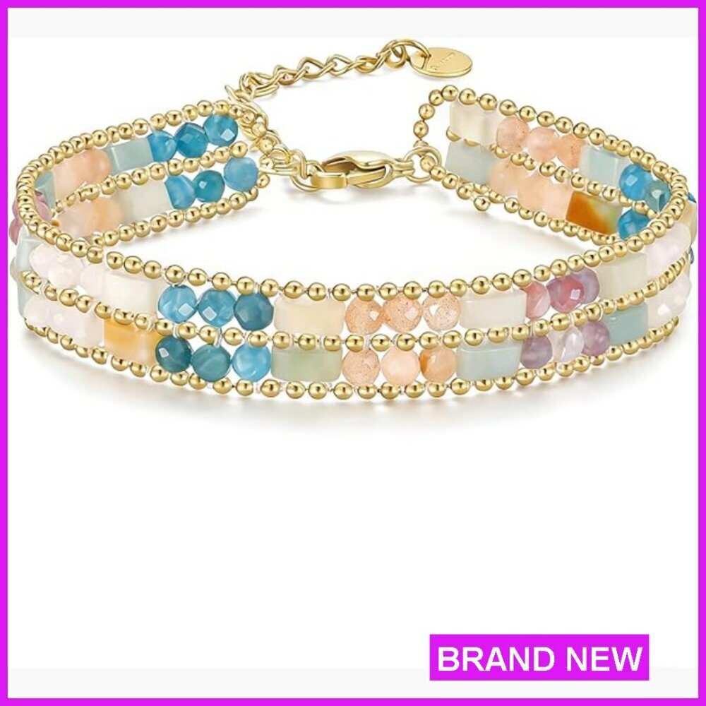 Boho Gemstone Bracelet Stack Crystal Healing Handmade Layered Summer Jewelry